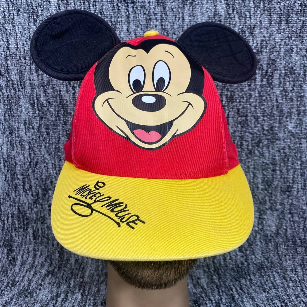 Disney Parks Mickey Mouse Youth Hat Cap 3D Ears Red Yellow Signature Baseball